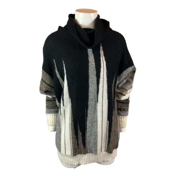 1980s Cowl Neck Semi Sheer Metallic Stripe Oversized Sweater / Women’s XL * - Picture 3 of 4